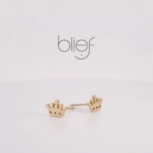 Blief Plus+ QPP Minimalist Crown Stud Earring 24 Karat Gold Subang Telinga Emas K0018
