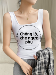 MiiOW | Áo vest cổ vuông màu trắng Catman dành cho nữ mùa xuân hè mới cạp cao cotton nguyên chất ôm vừa vặn mặc trong