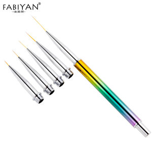1Set Metal Handle French Stripe Nail Art Liner Brush Set 3D Tips Manicure Ultra-thin Line Drawing Pen UV Gel Brushes Painting Tools with Replaceable 4 Head 7/9/11/13mm