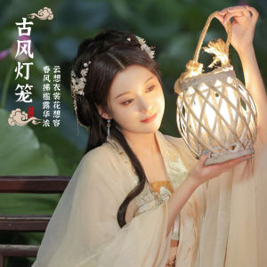 Handmade Chinese Willow Wood Handheld Lantern Photography Prop Childrens Hanfu Costume Ancient Style round Palace Lamp Light