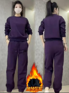 Fashionable Casual Sportswear Set Womens Winter New Warm Small Size round Neck Sweatshirt Pants Two Piece Set Comfortable Polyester Fiber