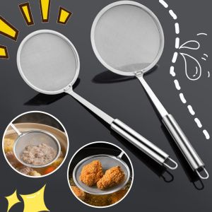 2Pcs Stainless Steel Mesh Filter Spoon Food Strainer With Handle Kitchen Oil Skimmer Strainer