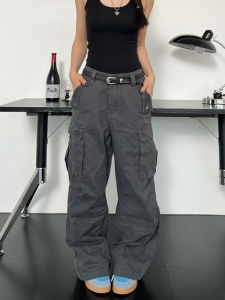 Loose Straight Leg Work Pants Men Women Street Style Vintage American Pocket Design Casual Long Trousers Trendy Cotton High Waist
