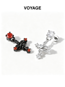 ZHENGZHAO | Black Snake Coiling Cross Titanium Alloy Ear Jewelry