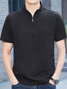 Ice Sensation Zipper Polo Shirt Mens Short Sleeve Stand Collar T-Shirt Casual Versatile Summer Fashionable Trendy Youth Polyester Fiber