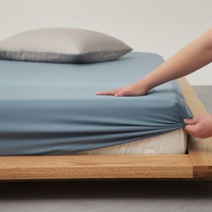 1pc 180*200cm Fitted SheetSummer Lyocell Bamboo FiberSolid Blue Silky Smooth Cool Feeling Mattress Cover With Elastic Bands