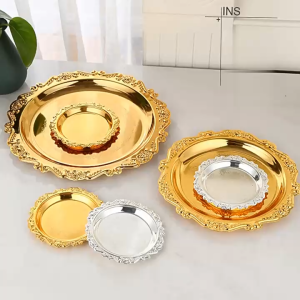 Satu Keluarga Piring Kue Buah C1429 Piring Hias Stainless Gaya Eropa Tatakan Gelas Piring Buah Kue