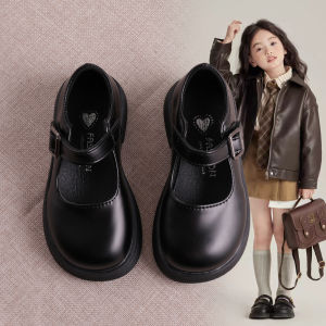 Fashionable Black British Style Princess Shoes for Little Girls Childrens Performance Single Shoes round Head Soft Leather
