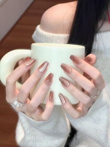 Nhựa Móng Tay Cat Eye Water Light Sensation Màu Nâu Nhạt Mới 2025 Mùa Thu Đông Ngắn Cao Cấp Làm Trắng Thủ Công