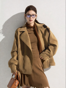 THROUS | Áo Khoác Trench Coat Da Lộn Nâu Vintage Rộng