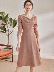 Roey s house | Elegant Grid Draped Neck Dress Fall Graceful