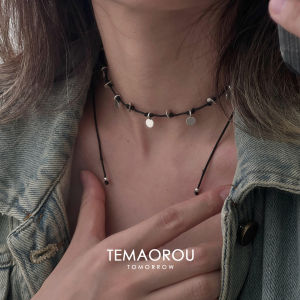 Korean Style Shiny Sequin Hand Knotted Black Rope Pullable Necklace New Fashion Accessory Choker Clavicle Chain Silver Color