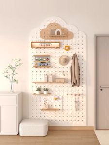 Solid Wood High Cloud Hole Board Shelf Wall Mounted Entrance Storage Rack Clothes Display Shelf Organizer DIY Brand