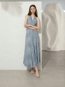 D-PLAY | Resort Style Blue Cross V-Neck Sleeveless Bow Large Skirt Dress