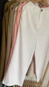 Quần dài ống rộng lưng cao Linen bột Premium 6 màu lựa chọn (Đen Trắng Be kaki Muối tiêu Be sẫm Hồng)