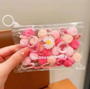 20Pcs Colorful Plush Ball Hair Bands Soft Elastic Ponytail Ties for Girls Kids Headwear Accessories Gift Pack