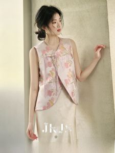 JK&JS | New Chinese Style Embroidered Vest Women Fashionable Outerwear Stylish Knitted Tank Top Summer Commute Regular Fit Plant Floral