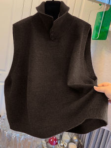 Caramel High Collar Knitted Vest Womens Autumn Winter Slimming Layering Outerwear Sleeveless Tank Top Upper Apparel