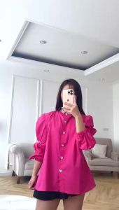 NANDO ATASAN KEMEJA WANITA BAHAN KATUN POPLIN LENGAN PANJANG FULL KANCING MUTIARA CANTIK MEWAH HQ