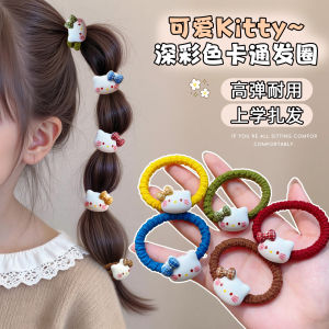 Cute Cartoon KT Cat Headband Hair Ties for Girls Non-Damaging Hair Elastic Bands for School Girls Autumn Winter Hair Accessories
