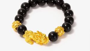 LZD Imitation Obsidian Gilt Pixiu Bracelet Six Words Mantra Color Preservation Golden Balls Bracelet Ornament Men