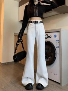 WANGGONGZHU | High Waist American Style Bell Bottom Jeans Women Spring Autumn New Fashion White Loose Slimming Long Pants Princess