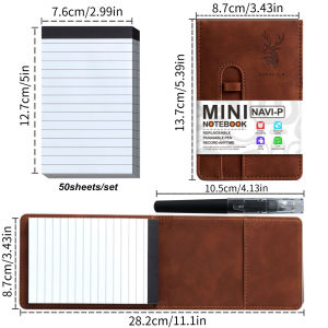 A7 Leather Cover Horizontal Line Planner Pocket-Sized Sticky Notebook with Pen for Business Diary Memo Office School Stationery