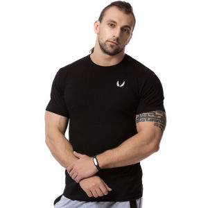 Mens Fitness T-Shirt Pure Cotton Short Sleeve Running Sportswear Breathable Moisture Wicking round Neck Print Logo Design