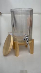 Dispenser Minum Gantung Gaya Estetik dengan Tutup Kayu & Kaki Kayu - Kapasitas 5 Liter