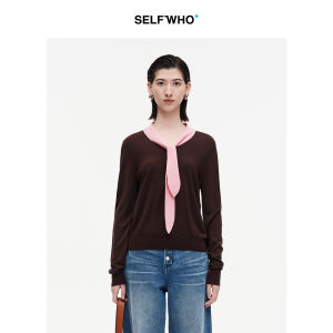 Color Block Turn-down Collar Warm Knitted Top