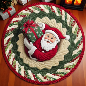 VIKAMA Holiday Round Rug Green Plaid Frame Reindeer Christmas Tree Pattern Anti Slip Mat For Entryway Sofa Side Xmas Home Decor