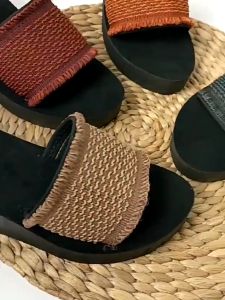 Sandal Wedges Wanita Dewasa Selop Rajut Turki Motif SRBT Terbaru