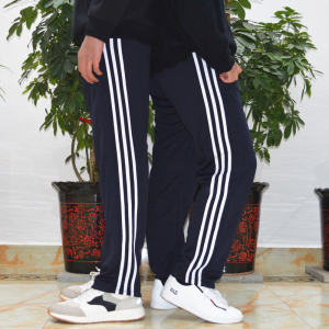 Three Bars Sports Pants Mens and Womens Spring and Summer Sweatpants Casual Loose Straight-leg School Uniform Pants Dark Blue Black Pants