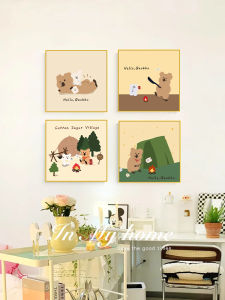 Creamy Woodland Childrens Room Bedroom Wall Art Cartoon Bear Living Room Dining Room Decorative Painting Modern Framed Print