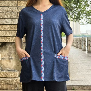 2025 Womens Deped Uniform Pockets T Shirt Classroom-Based Personnel Teachers Uniform V Neck Tops