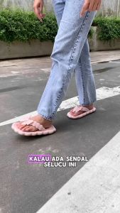VEBLEN Sandal Jepit Wanita Korea Bahan Karet Pita Hitam Pink Sendal Cewek