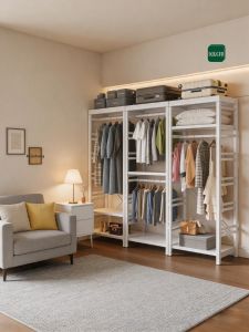 BEIJUBANG | Eco-friendly Full Metal Open Closet Shelves Simple Design