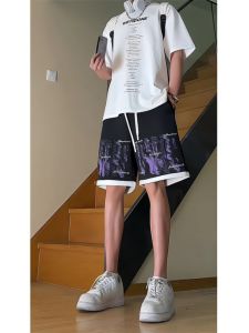 กางเกงขาสั้นห้าส่วนสำหรับผู้ชายในช่วงฤดูร้อน กางเกงลำลองแบบลำลองสำหรับคู่รัก สไตล์อเมริกัน วัสดุโพลีเอสเตอร์ กางเกงขาสั้นลำลอง