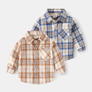 Childrens Plaid Shirt Spring Korean Version New Clothing Male Child Collar Long Sleeve Fashion Baby Casual Top Cotton Fabric