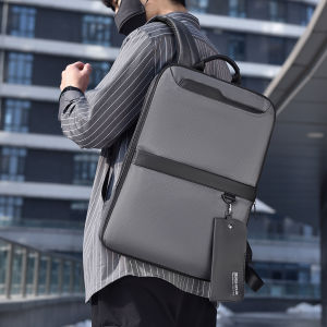 Mens Business Laptop Backpack Large Capacity Commuter Waterproof Shoulder Bag Simple Design British Style Dual-Pocket Pack