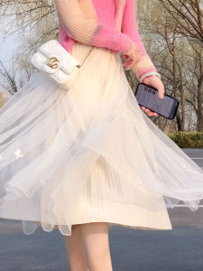 Elegant Butterfly Knot Tulle A-Line Mini Skirt Womens Spring Summer New Design Versatile High Waist Slimming Skirts