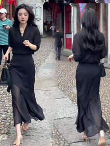 Fashionable Mesh Mermaid Skirt And V-Neck Shirt Womens Scented Two-Piece Set Elegant Style New Arrival 2025 from China