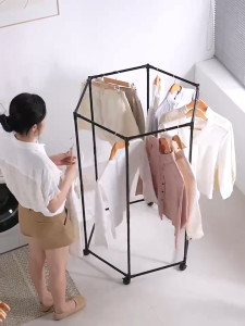 [Local Delivery] 6-Corner Clothes Drying Rack With 6 Wheels Thickened Metal Laundry Rack For Indoor Outdoor 360° Rotating Clothes Rack Hanging Clothes Hanger Heavy Duty For Bathroom Balcony Bedroom