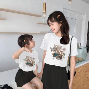 Cute and Relaxed Family Outfit for Three Short Sleeve Mother and Daughter Style