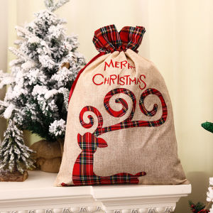 Large Luxury Christmas Gift Bag Handmade Drawstring Linen Packing Bag Elf Merry Christmas Accessories Xmas Decorations Good