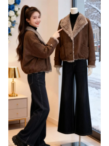 Shalldoer | Cocoa Color Lamb Fleece Collar Short Parka Quilted Outerwear