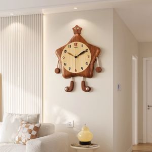 Meisda นาฬิกาตั้งโต๊ะแบบดั้งเดิม ดีไซน์เรขาคณิต วัสดุไม้แท้ ตัวเรือนกลไกแบบย้อนหลัง รูปดาว ตกแต่งห้องนั่งเล่น ร้านอาหาร นาฬิกาติดผนัง