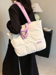 New 2024 Pink down Tote Bag Large Capacity Handbag Womens Fashion Casual Shoulder Bag Soft Material Easy to Clean