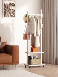 Modern Minimalist Mobile Free-Standing Indoor Bedroom Clothes Hanger Rack Small Indoor Hanging Rod Bag Storage Shelf
