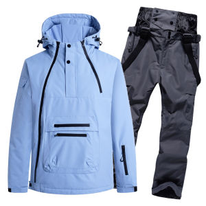 Trendy Pure Color Ski Suit Womens Mens Suit Windproof Heattech Cold Protection Thickening Single and Double Board Ski Suit Equipment Plus Size